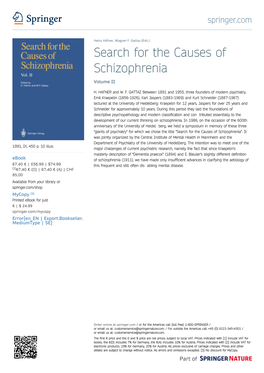 Search for the Causes of Schizophrenia Volume II