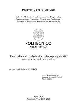 POLITECNICO DI MILANO Thermodynamic Analysis of A