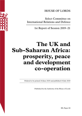 The UK and Sub-Saharan Africa: Prosperity, Peace and Development Co-Operation