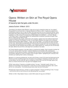 Opera: Written on Skin at the Royal Opera House a Heavenly Tale That Gets Under the Skin