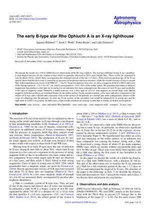 The Early B-Type Star Rho Ophiuchi a Is an X-Ray Lighthouse Ignazio Pillitteri1, 2, Scott J