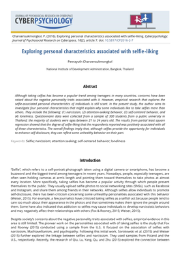 Exploring Personal Characteristics Associated with Selfie-Liking