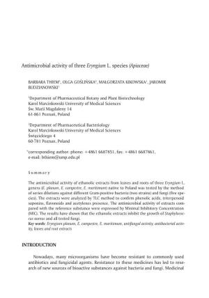 Antimicrobial Activity of Three Eryngium L. Species (Apiaceae)