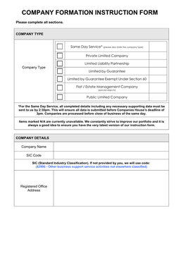 Company Formation Instruction Form