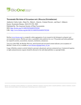 Taxonomic Revision of Geranium Sect