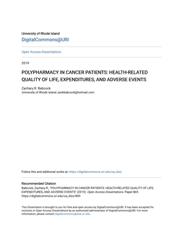 Polypharmacy in Cancer Patients: Health-Related Quality of Life, Expenditures, and Adverse Events