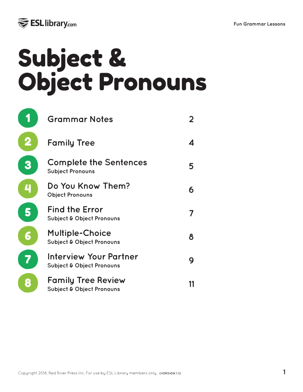 Subject & Object Pronouns – Fun Grammar Lessons – ESL Library
