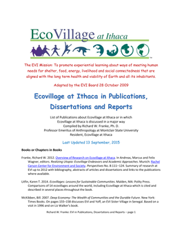 Ecovillage at Ithaca in Publications, Dissertations and Reports