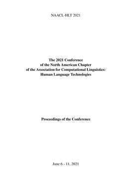 Proceedings of the 2021 Conference of the North American Chapter Of