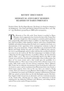 Mediaeval and Early Modern Readers of Dares Phrygius
