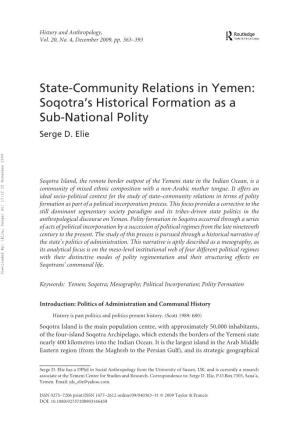 State-Community Relations in Yemen: Soqotra's Historical