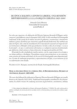 Una Revisión Historiográfica a La Anarquía Chilena (1823-1830)1