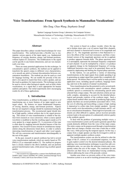 Voice Transformations: from Speech Synthesis to Mammalian Vocalizations