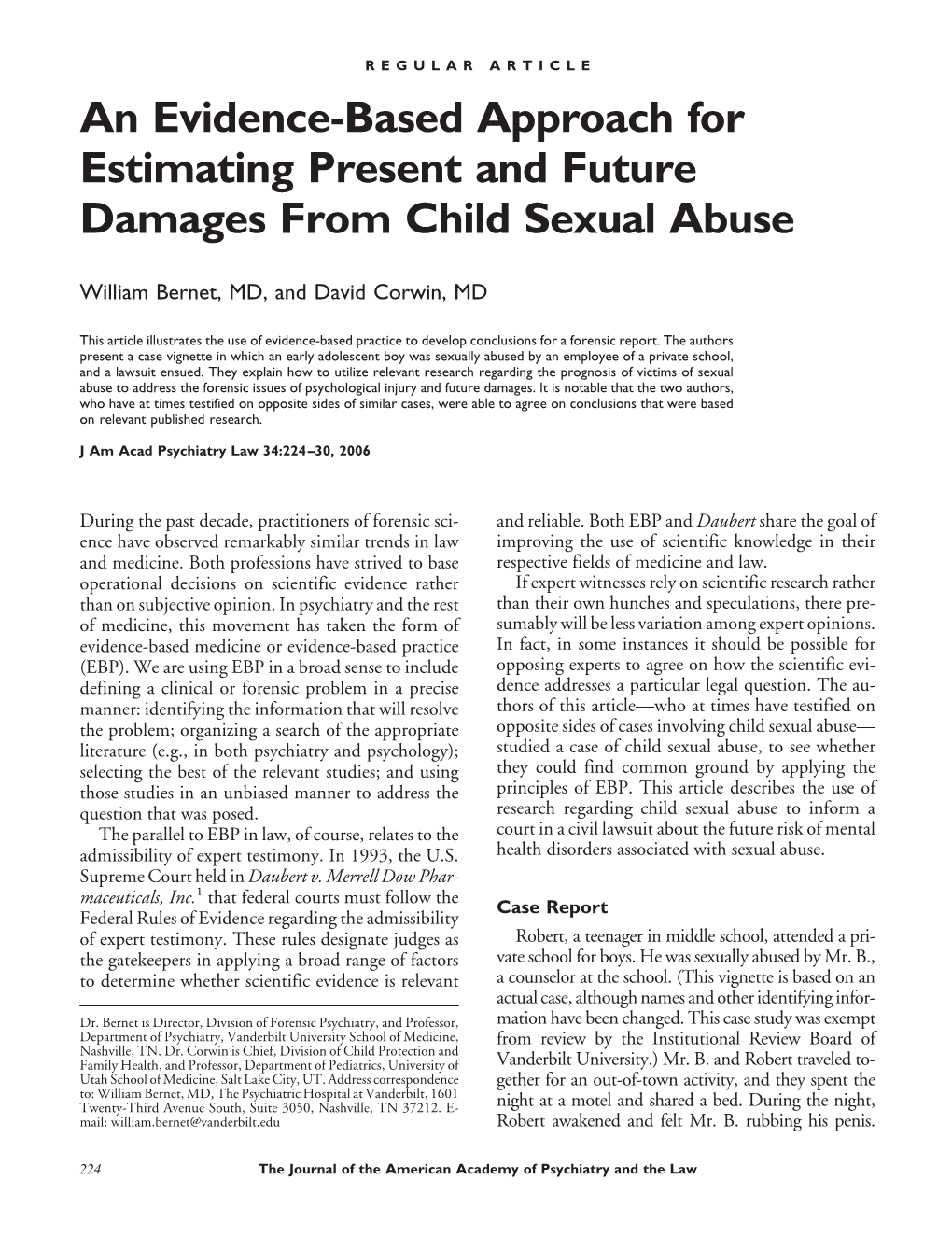 An Evidence-Based Approach for Estimating Present and Future Damages from Child Sexual Abuse