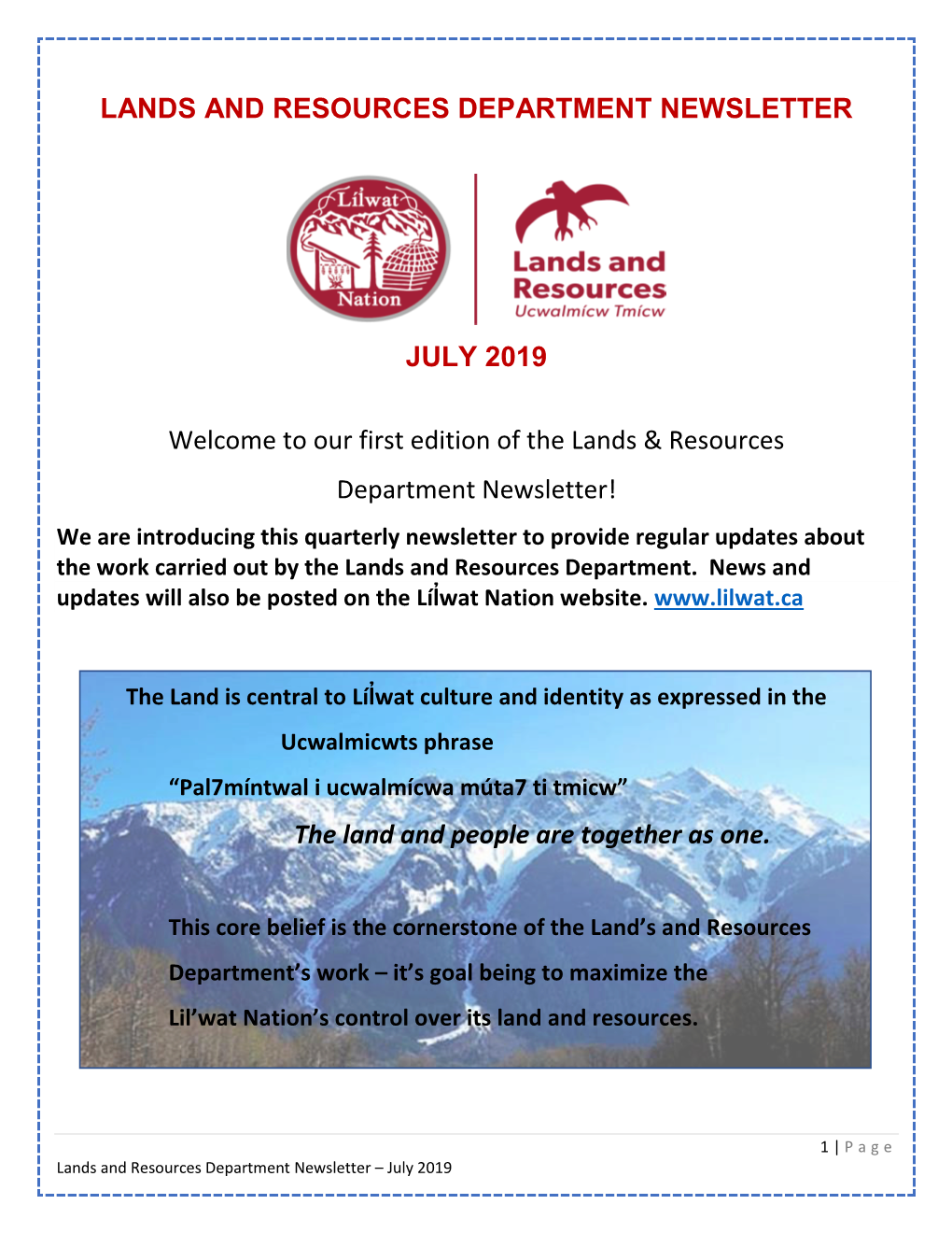 Lands and Resources Department Newsletter July 2019