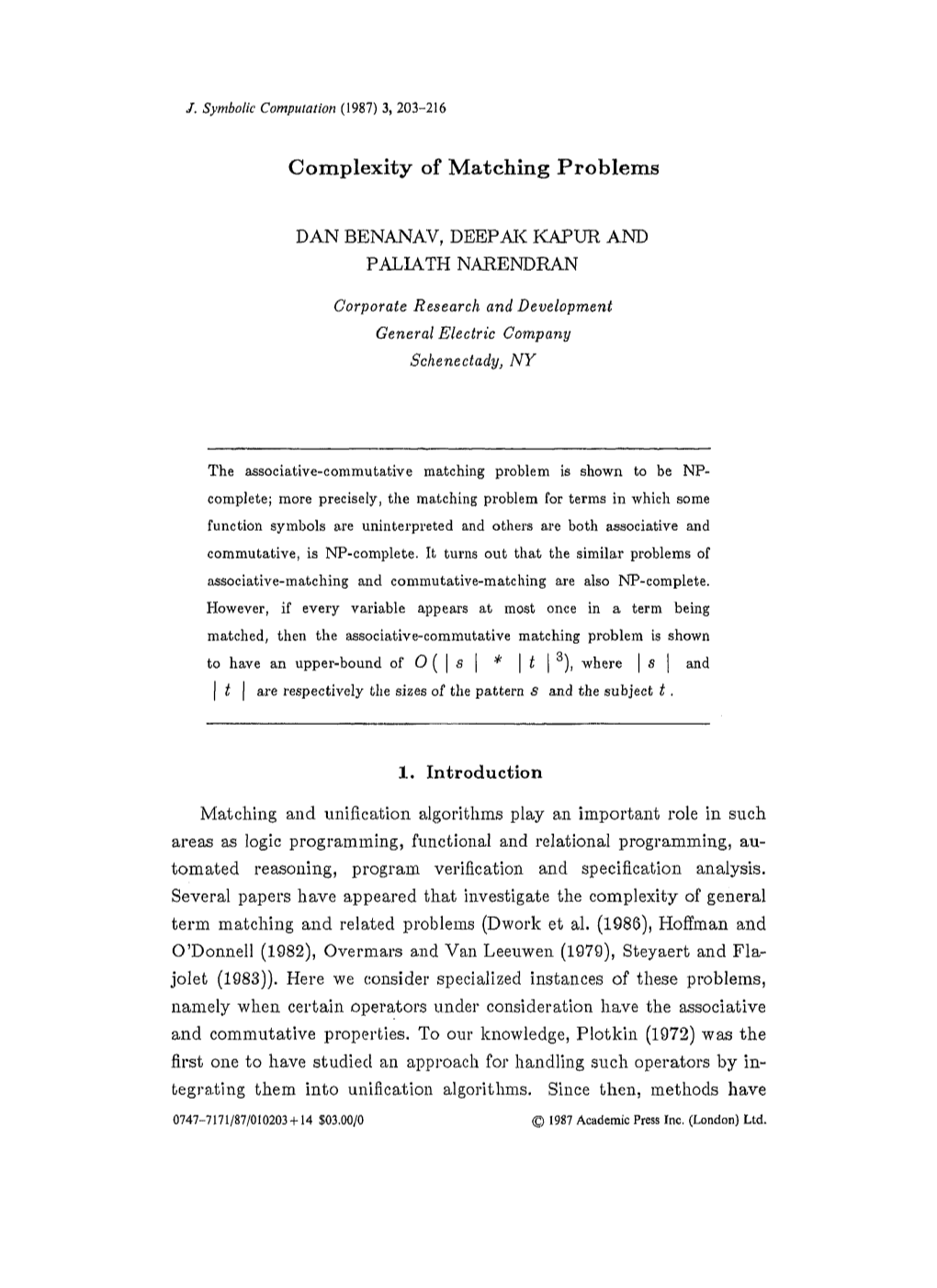 Complexity of Matching Problems