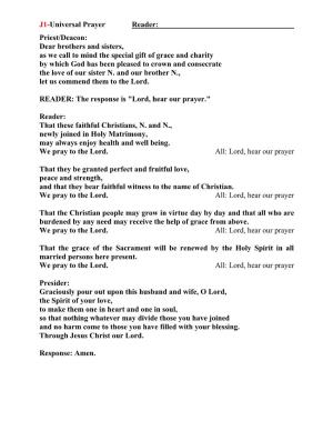 J1-Universal Prayer Reader: Priest/Deacon: Dear Brothers And