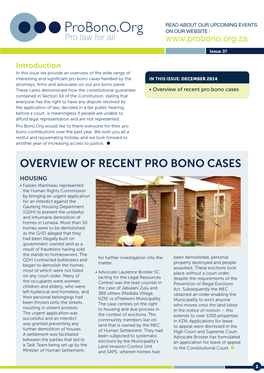 Overview of Recent Pro Bono Cases