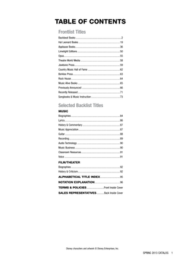 Table of Contents Frontlist Titles Backbeat Books