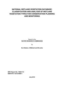 National Wetland Vegetation Database: Classification and Analysis of Wetland Vegetation Types for Conservation Planning and Monitoring