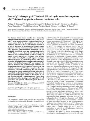 Loss of P21 Disrupts P14arf-Induced G1 Cell Cycle Arrest but Augments P14arf-Induced Apoptosis in Human Carcinoma Cells