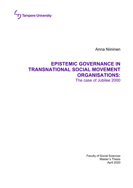 EPISTEMIC GOVERNANCE in TRANSNATIONAL SOCIAL MOVEMENT ORGANISATIONS: the Case of Jubilee 2000