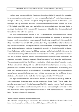 1 the CCIR, the Standards and the TV Sets' Market in France (1948-1985