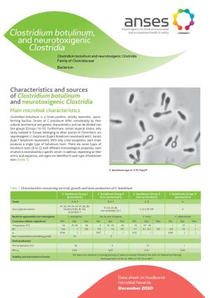 Clostridium Botulinum, and Neurotoxigenic Clostridia Clostridium Botulinum and Neurotoxigenic Clostridia Family of Clostridiaceae Bacterium