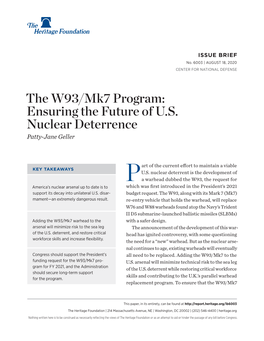 The W93/Mk7 Program: Ensuring the Future of U.S. Nuclear Deterrence Patty-Jane Geller
