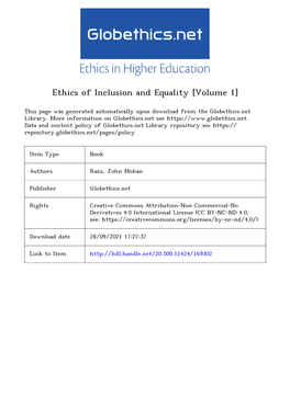 Ethics of Inclusion and Equality [Volume 1]