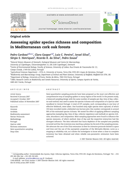 Assessing Spider Species Richness and Composition in Mediterranean Cork Oak Forests