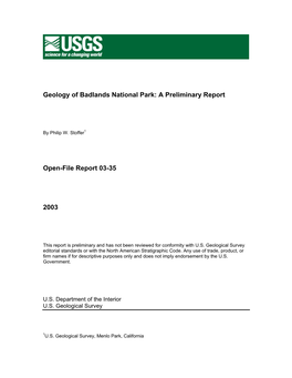 Geology of Badlands National Park: a Preliminary Report