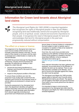 Information for Crown Land Tenants About Aboriginal Land Claims