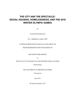 Social Housing, Homelessness, and the 2010 Winter Olympic Games