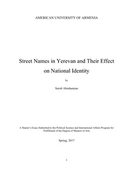 Street Names in Yerevan and Their Effect on National Identity