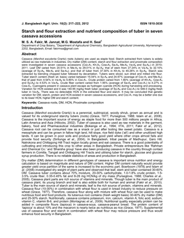 Starch and Flour Extraction and Nutrient Composition of Tuber in Seven Cassava Accessions