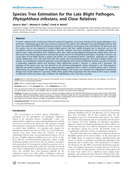 Species Tree Estimation for the Late Blight Pathogen, Phytophthora Infestans, and Close Relatives