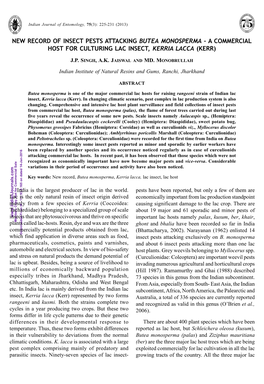 New Record of Insect Pests Attacking Butea Monosperma