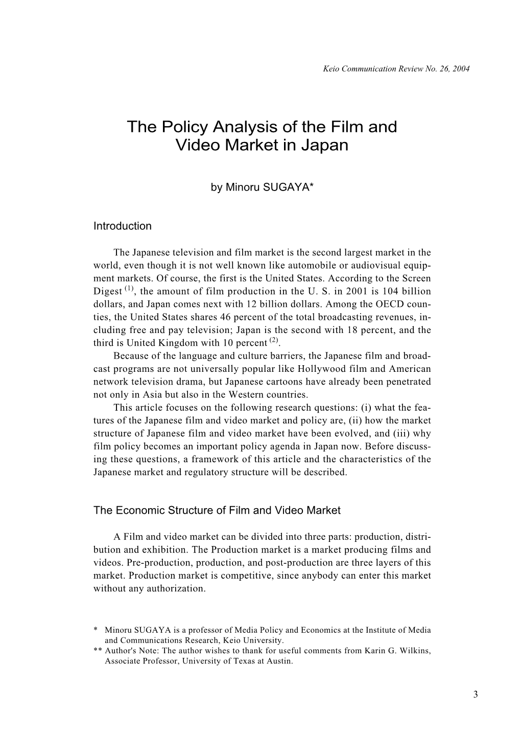 The Policy Analysis of the Film and Video Market in Japan
