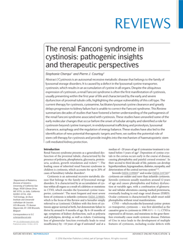 The Renal Fanconi Syndrome in Cystinosis: Pathogenic Insights and Therapeutic Perspectives
