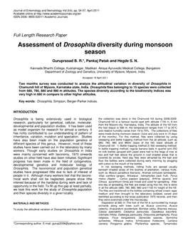 Assessment of Drosophila Diversity During Monsoon Season