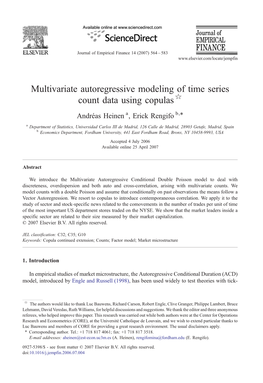 Multivariate Autoregressive Modeling of Time Series Count Data Using Copulas ☆ ⁎ Andréas Heinen A, Erick Rengifo B