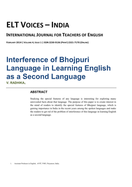 Interference of Bhojpuri Language in Learning English As a Second Language
