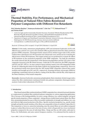 Thermal Stability, Fire Performance, and Mechanical Properties of Natural Fibre Fabric-Reinforced Polymer Composites with Diﬀerent Fire Retardants