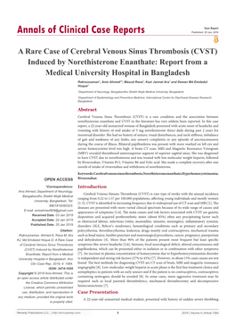 A Rare Case of Cerebral Venous Sinus Thrombosis (CVST) Induced by Norethisterone Enanthate: Report from a Medical University Hospital in Bangladesh