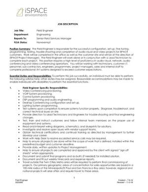 1 JOB DESCRIPTION Job Title: Field Engineer Department