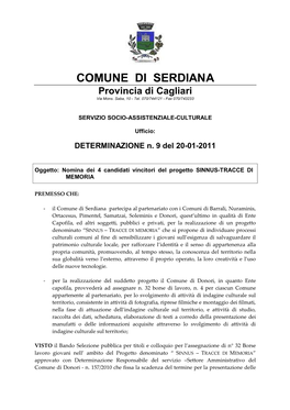 COMUNE DI SERDIANA Provincia Di Cagliari Via Mons