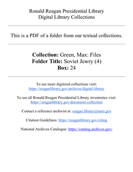 Collection: Green, Max: Files Folder Title: Soviet Jewry (4) Box: 24