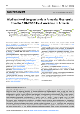 Biodiversity of Dry Grasslands in Armenia: First Results from the 13Th EDGG Field Workshop in Armenia