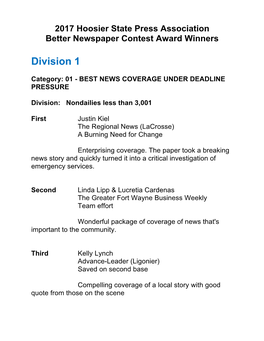 2017 HSPA Better Newspaper Contest Results